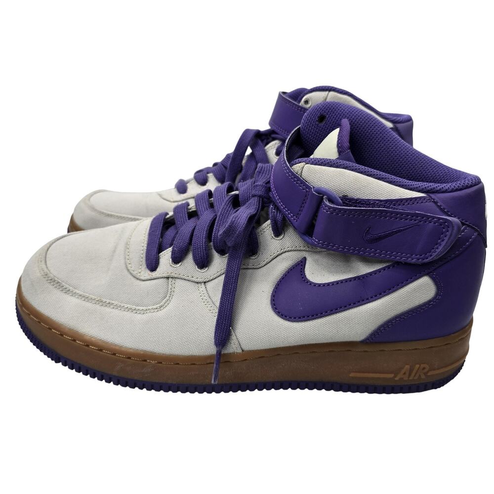 Nike Air Force 1 Mid Mens Shoes 9.5 Purple White Canvas Basketball Sneakers